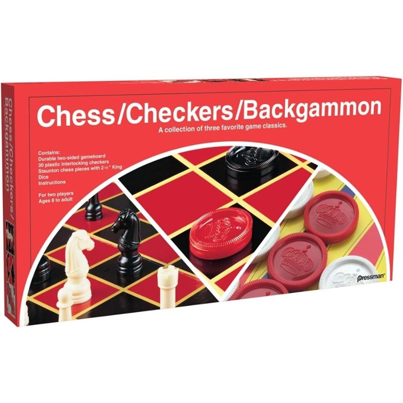 Set di giochi da tavolo 3 in 1 di dimensioni standard: scacchi Staunton, dama, backgammon per la casa e il viaggio