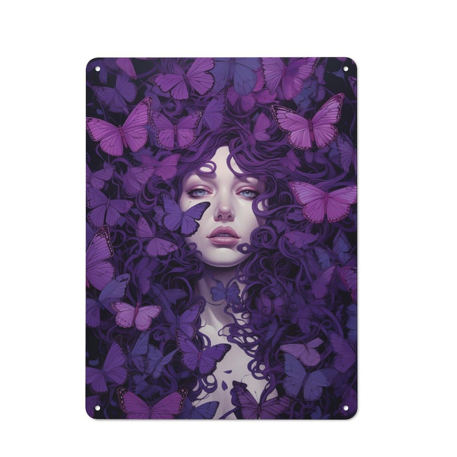Junmoney Purple Butterflies Rustic Tin Sign 40X30cm Featuring For Bar Or Restaurant, A Housewarming Gift For Bar Decor Enthusiasts