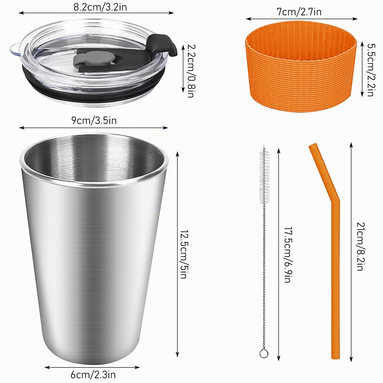 10 Stück Edelstahl Trinkbecher mit Deckel und Silikonstrohhalmen, 500 ml Kinder Edelstahl Trinkbecher, Trinkbecher mit Deckel für Schulanfang, Alltag, Büro und Zuhause