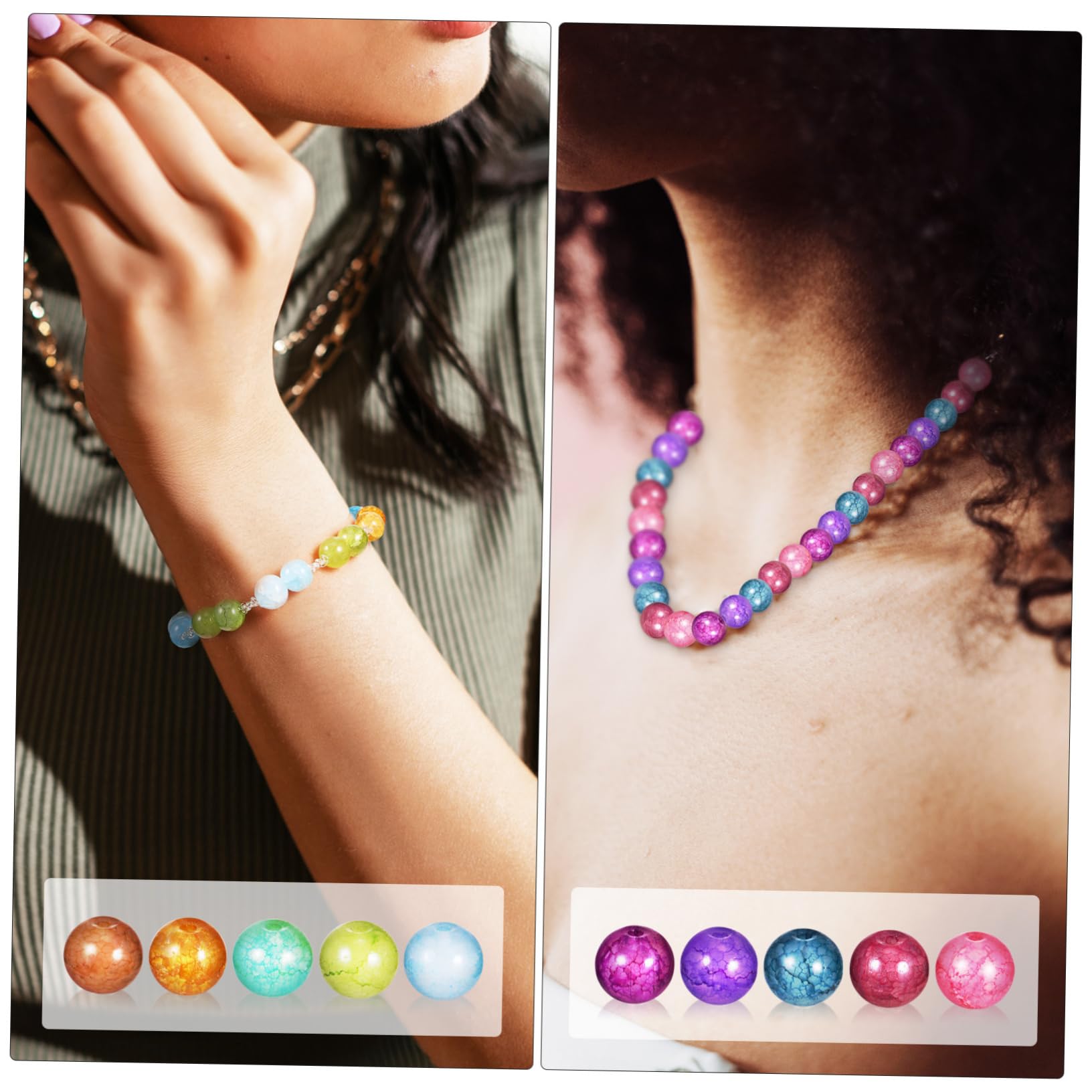 SOIMISS Cuentas Craqueladas de Vidrio para Manualidades 200 Piezas 1 Rollo de Hilo Cuentas para Joyas Pulseras y Accesorios Kit de Bricolaje