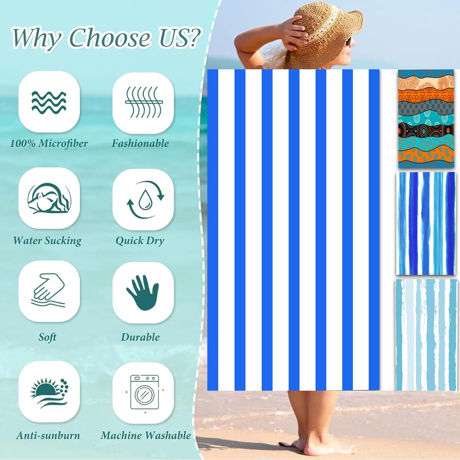AGHTLZX Microfiber Beach Towel - Oversized 35" X 71", Sand-Free, Quick Dry, Thin & Lightweight With Carry Strap