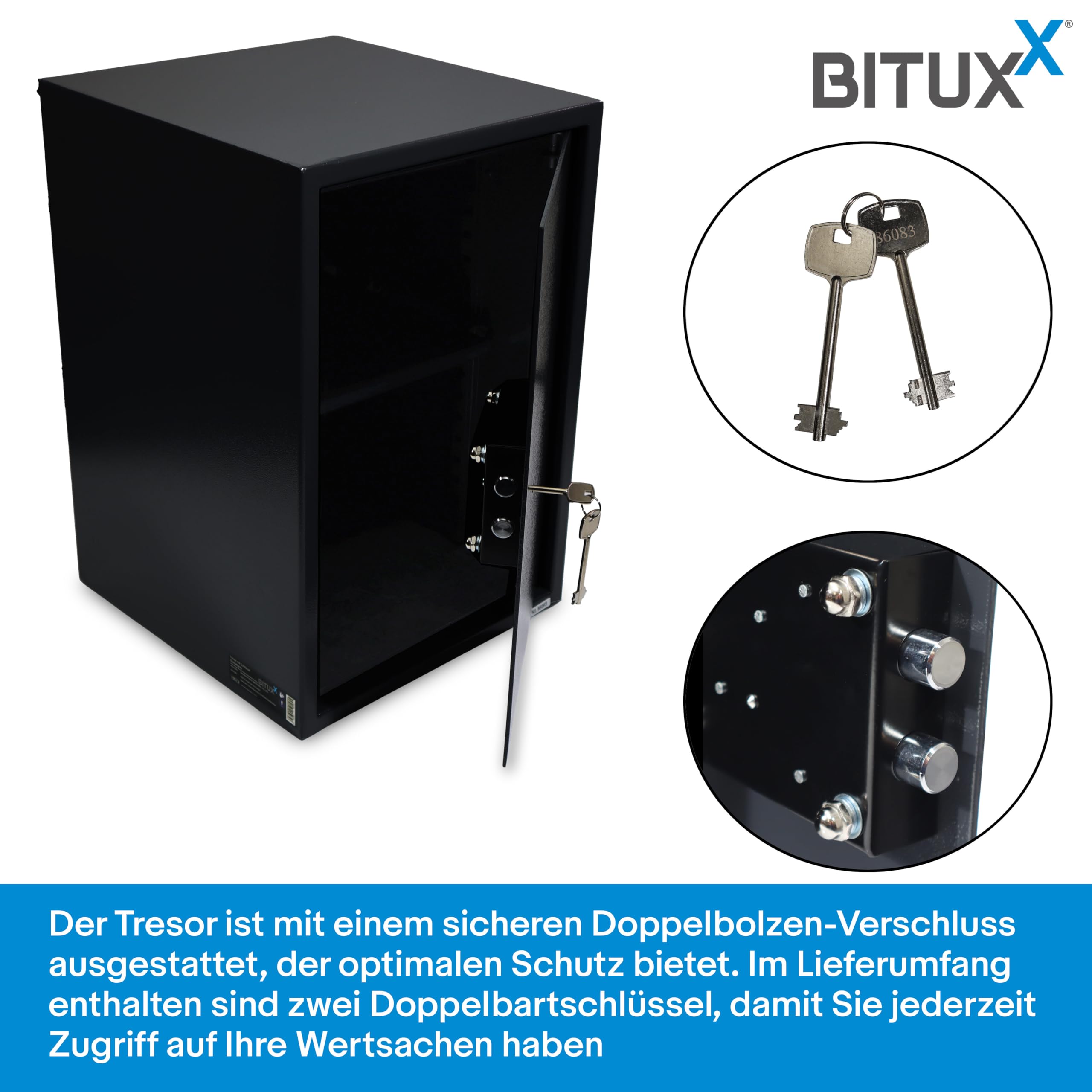 BITUXX Tresor Möbeltresor Safe Aktentresor Sicherheitstresor Abschließbar mit Schlüssel für Büro und Daheim 35 x 36 x 52cm Schwarz