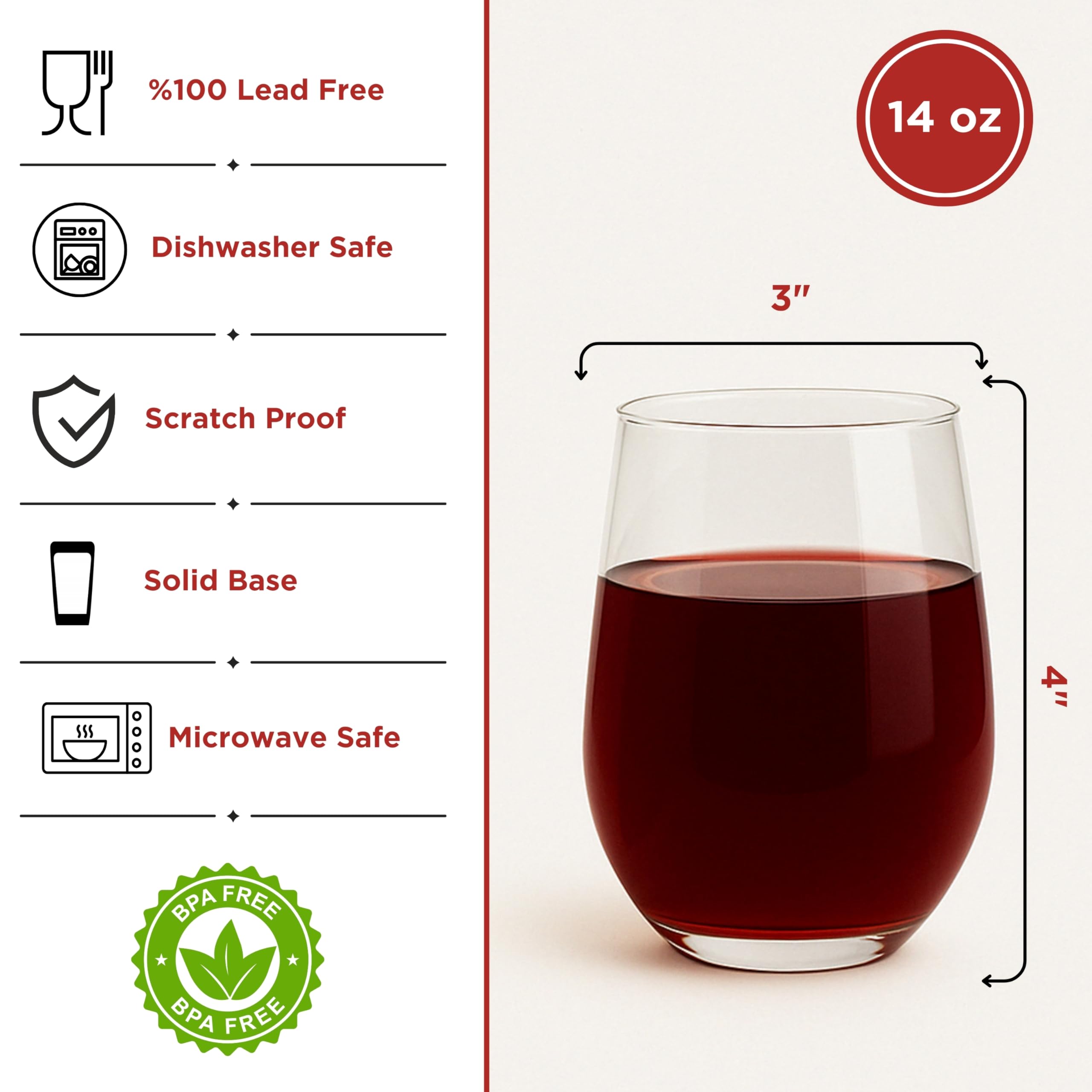Juego de 6 copas de vino sin tallo, 12.5 onzas, ideales para cócteles, vino tinto y blanco y escocés para hogares y bares, vasos para jugo, vasos de agua, vasos de cristal fuertes sin plomo