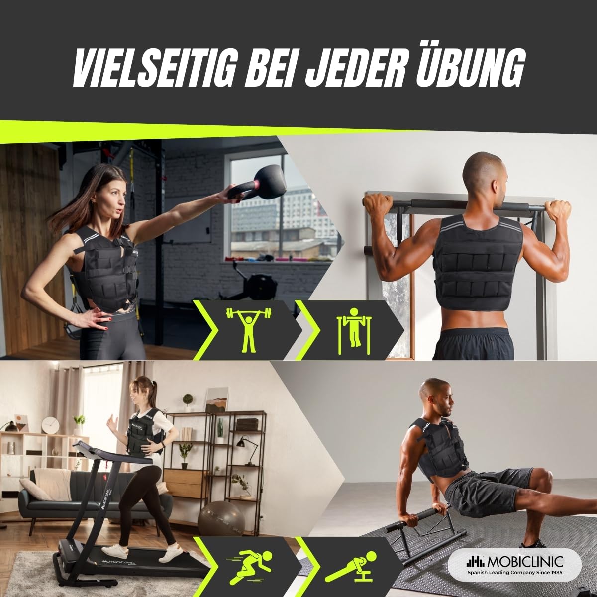 Mobiclinic®, Gewichtsweste, 10/20kg, Weighted vest, Verstellbar, Langlebig, 600D-Oxford-Gewebe, Inklusive Gewichte, Reflektierende Streifen, Gewichtsweste für körperliches Training, Iron