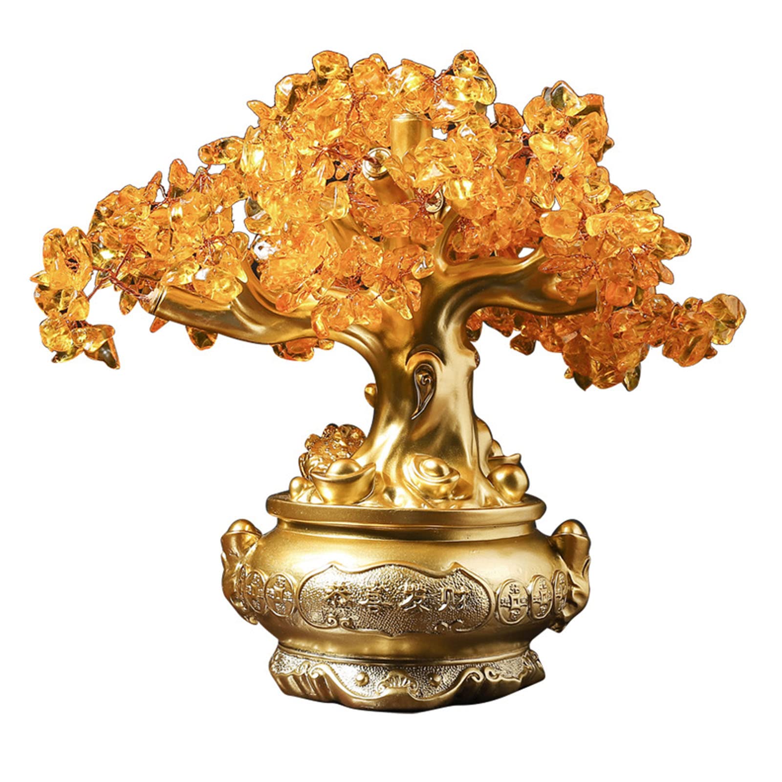 Crystal Feng Shui Fortune Tree, Office Home Table Feng Shui Decoration Crystal Money Tree Fortune and Luck (Gold)