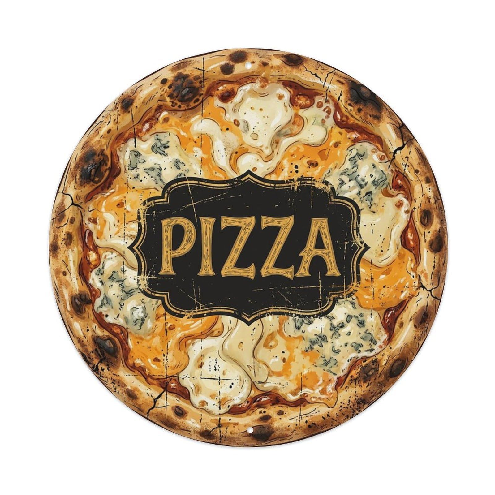 Yrnq 8X8inch Vintage Style Vintage Pizza Four Cheese Blend Food Decoration Metal Tin Sign