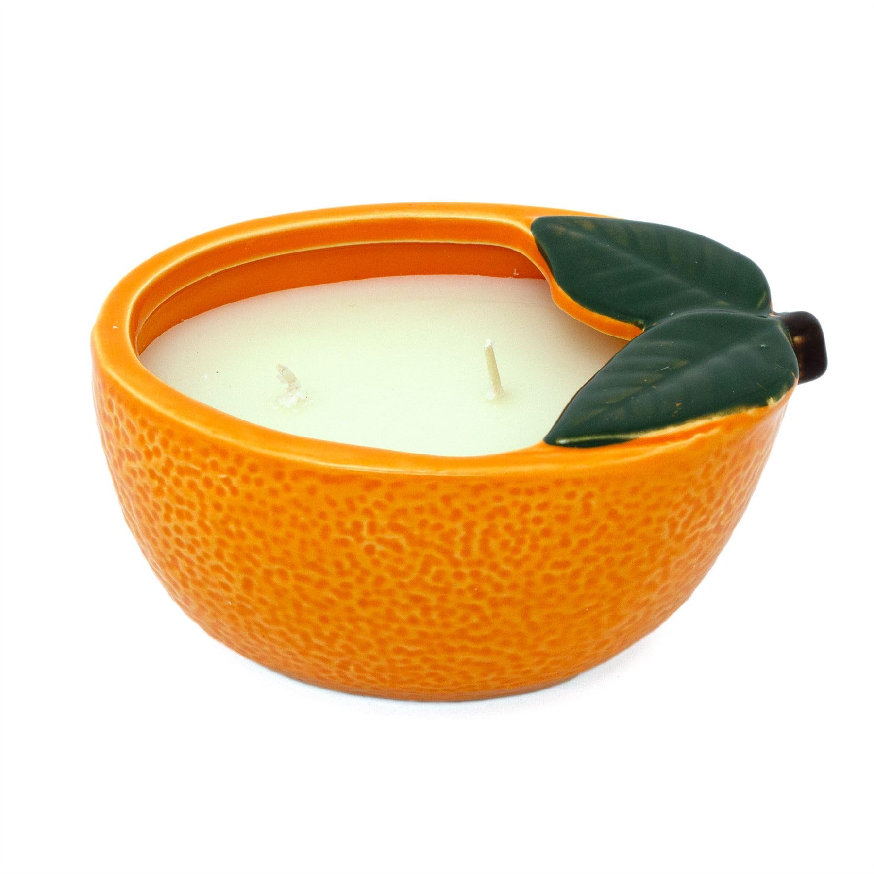 Citrus Zest Orange Scented Candle in Ceramic Fruit Bowl | Fruit Shaped 2-Wick Fragrance Candle and Holder - 13cm