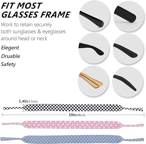 Miniatura 4 de YR Correas de gafas de sol con patrón floral, material de neopreno suave y duradero, retenedores flotantes para gafas, 3 paquetes.