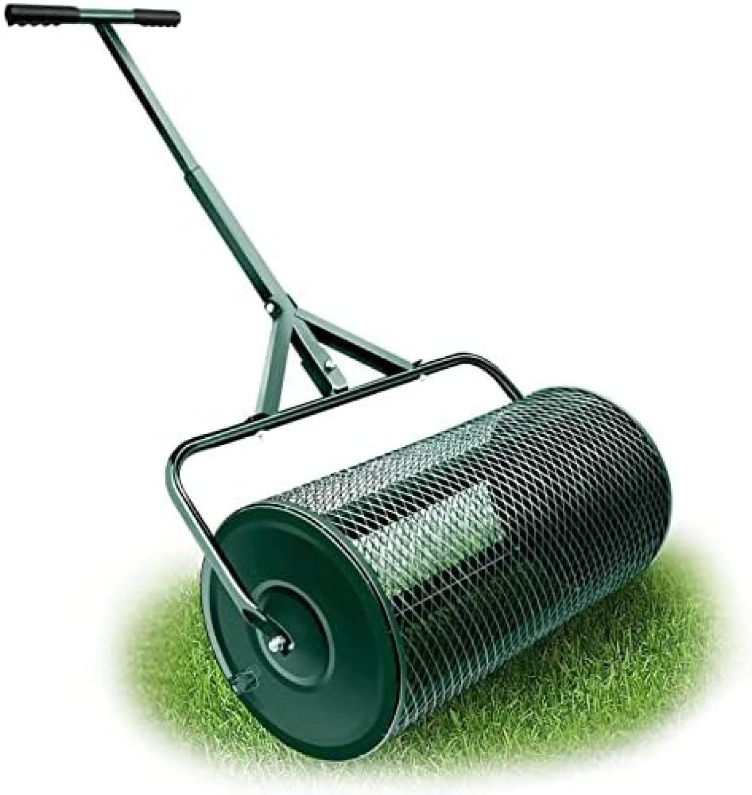 Épandeur de compost de 61 cm, épandeur de mousse de tourbe avec poignée en forme de T pour la plantation, l'entretien de la pelouse et du jardin – Épandeur de fumier à rouleau