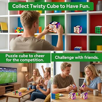 International Cup Merchandise, 3x3 Soccer Puzzle Cube and Keychain with National Flags, Football Themed International Cup Decorations for Sports Fans and Gift Giving