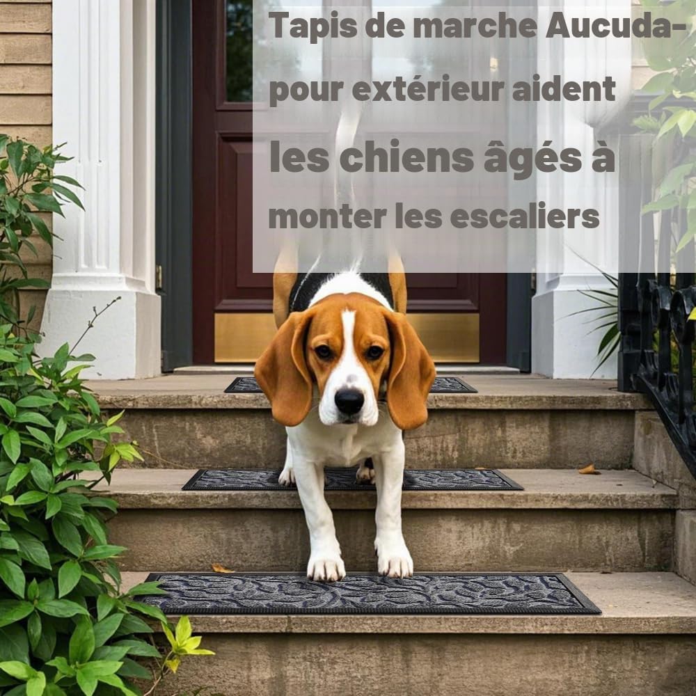 Aucuda Lot de 6 tapis d'escalier d'extérieur en caoutchouc, 76 x 22 cm, résistants aux intempéries et antidérapants, isolation thermique, tapis antidérapant pour extérieur, tapis d'escalier gris à