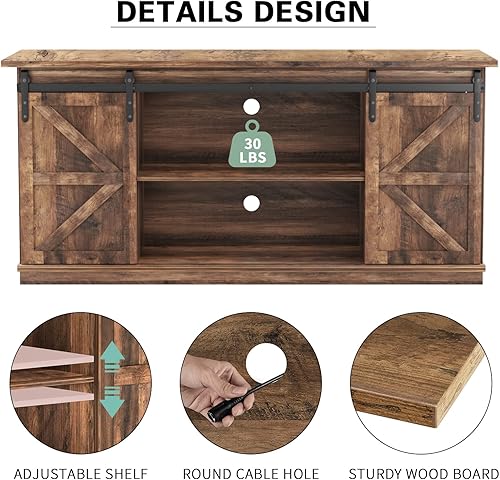 Miniatura 6 de YESHOMY Soporte de TV con chimenea con dos puertas de granero y armarios de almacenamiento para televisores de hasta 65 pulgadas, mesa consola