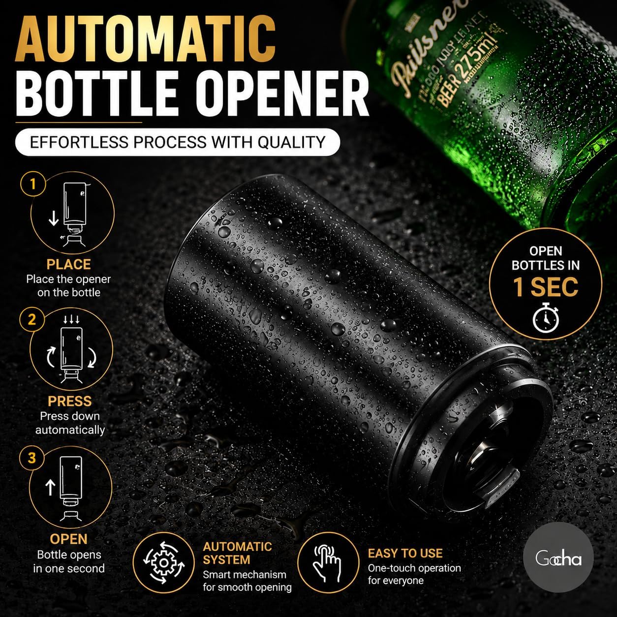 GOCHA Gadgets Magnetic Push-Down Bottle Opener, (Black) image 4