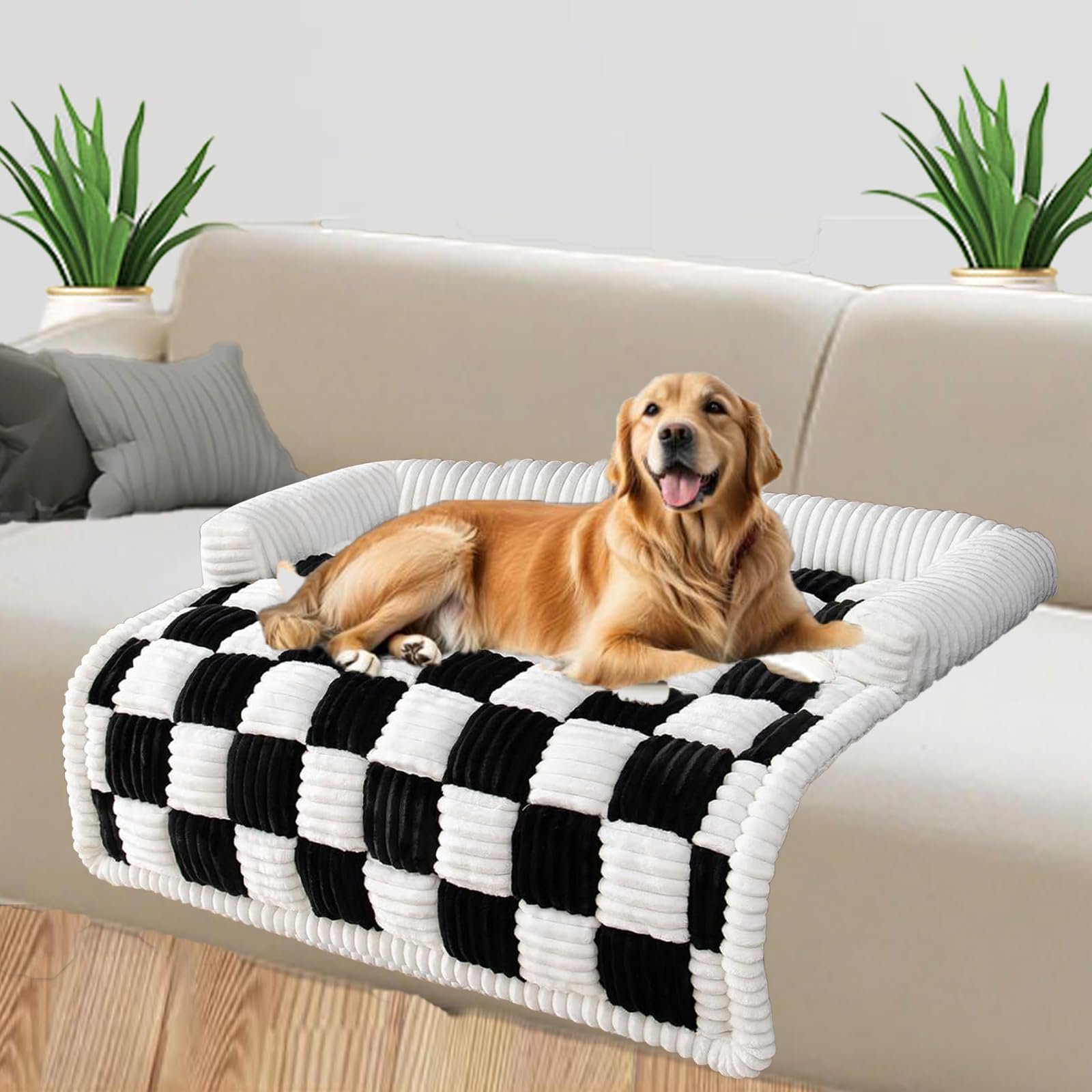 Tapis de canapé antidérapant en peluche noire pour animaux