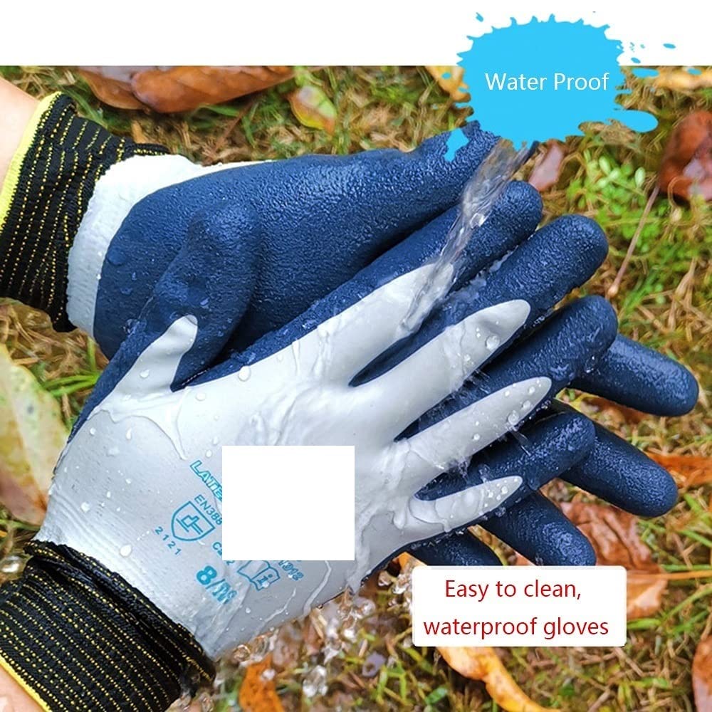 Guanti da giardinaggio, guanti da lavoro, 3 paia di guanti da giardinaggio, guanti da lavoro con presa sicura, protezione di livello 5 ad alte prestazioni, guanti impermeabili in lattice a doppio stra