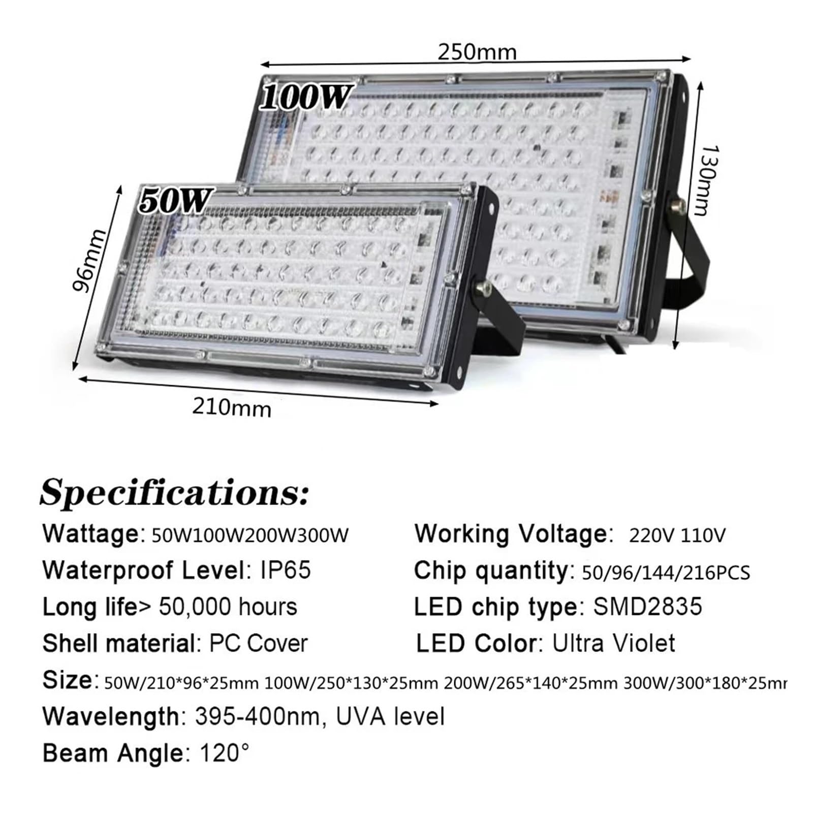 Lampada fotopolimerizzatrice LED UV GEL 395nm SMD2835 50W 100W 200W 300W IP65 Resina a olio verde ultravioletto(300W)