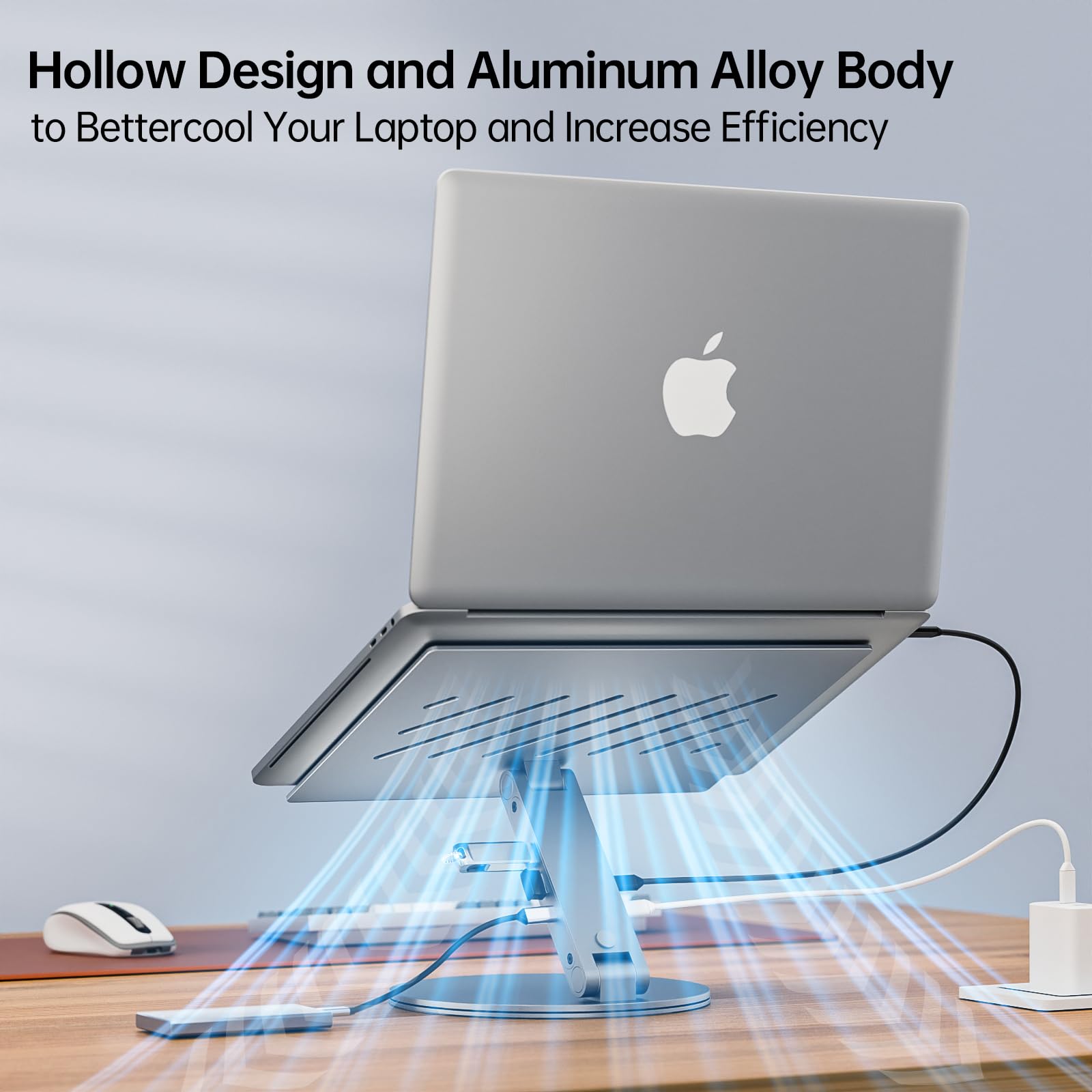Detachable Aluminum Laptop Stand With Docking Station 360° Rotatable Notebook Holder Hub Compatible With 9.7-17 Inch Laptop