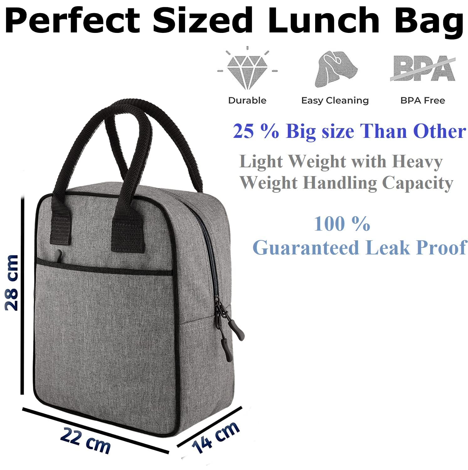 GDR Insulated Lunch Bag for Men & Women | Leakproof Thermal Hot & Cold Lunch Tote for Office, School & Travel | Large Capacity, Durable Zipper, Front Pocket | Reusable Food Storage Carry Bag 1