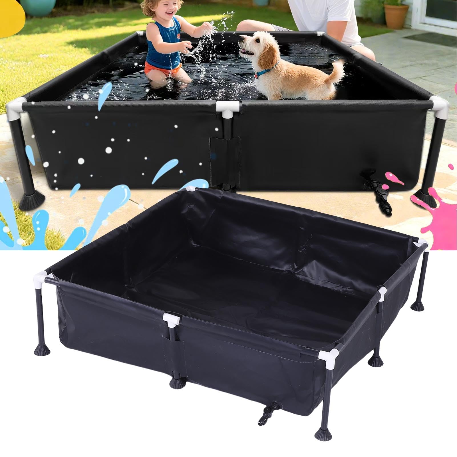 Bnineteenteam Piscina Fuori Terra, Materiale PVC, Facile Installazione per Divertimento all'aria Aperta in Famiglia in Piccoli Spazi, Piscina Rettangolare per Animali Domestici 37,4x37,4x7,9 Pollici