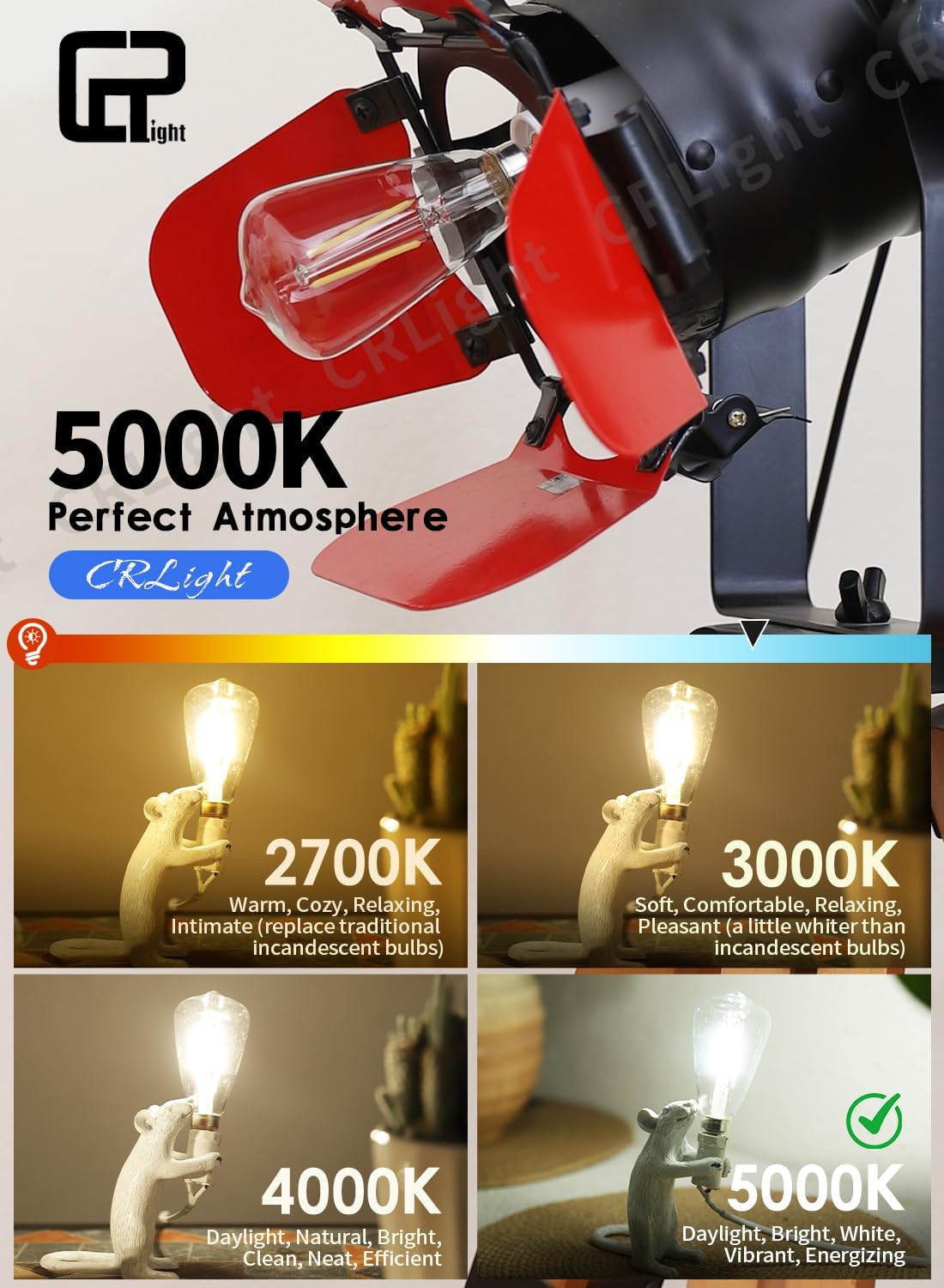 CRLight 2W LED Candelabra Bulb 5000K Daylight White 30 watt Equivalent 300 LM, E12 Antique Edison Style ST48 / ST14 Clear Glass Dimmable LED Chandelier Light Bulbs, Pack of 8