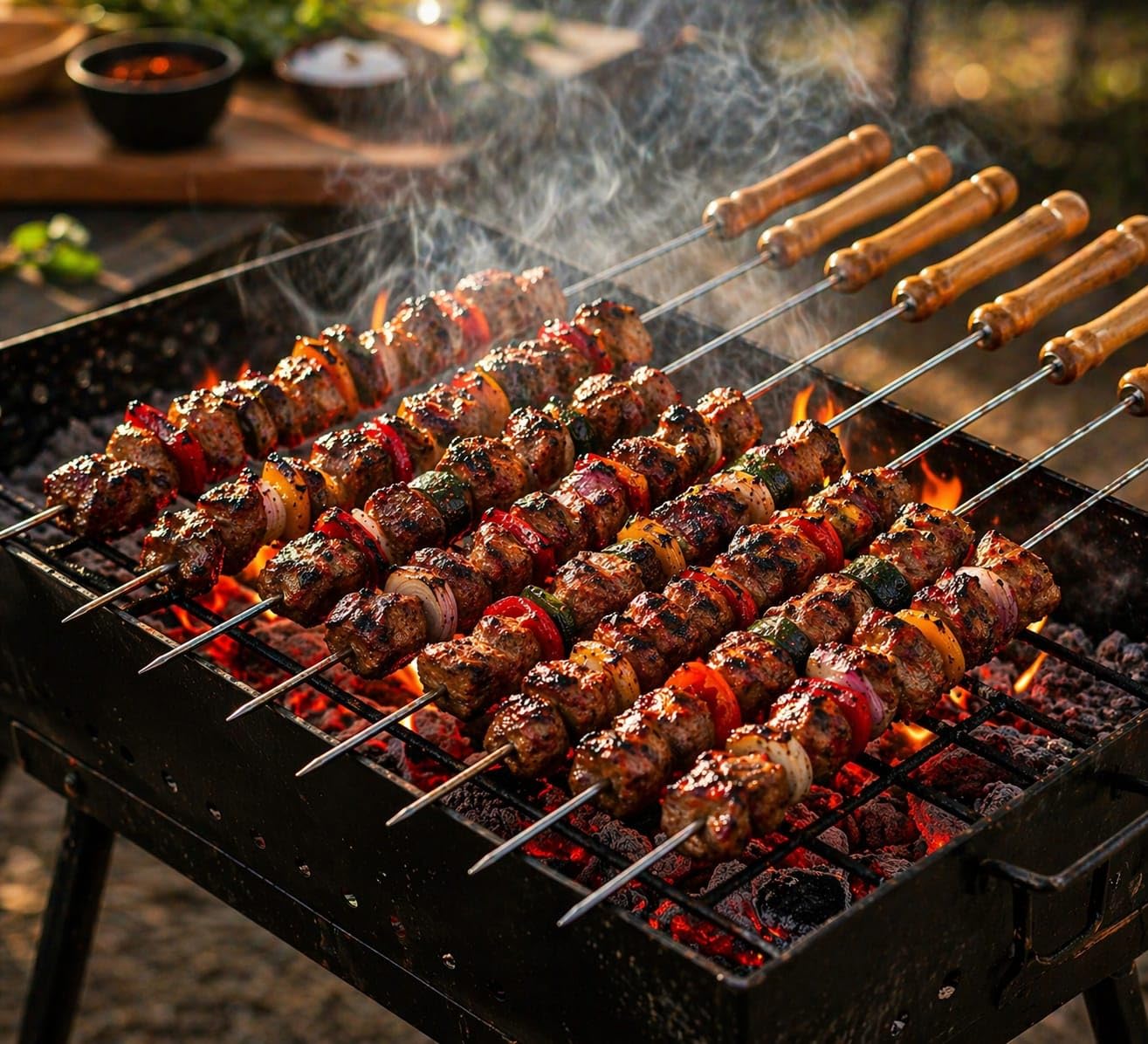 NORZIN Stainless Steel Barbecue Skewers with Wooden Handle for