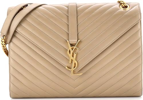 Saint Laurent, Pre-Loved Classic Monogram Envelope Satchel Matelasse Chevron Leather Large, Neutral