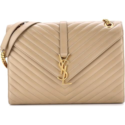 Saint Laurent, Pre-Loved Classic Monogram Envelope Satchel Matelasse Chevron Leather Large, Neutral