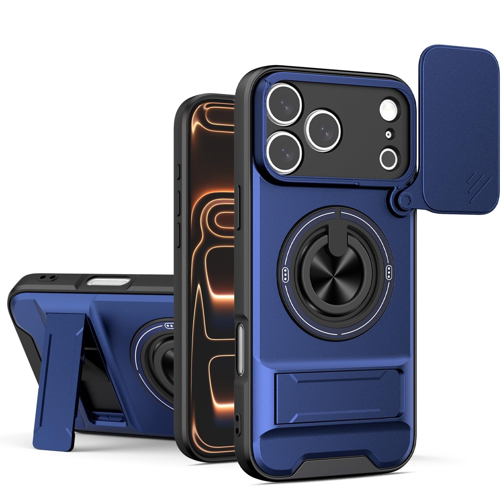 Generic Funda compatible con Xiaomi Poco F6 5G (color: azul), parte trasera dura, de silicona dura, a prueba de golpes, cubierta de lente deslizante