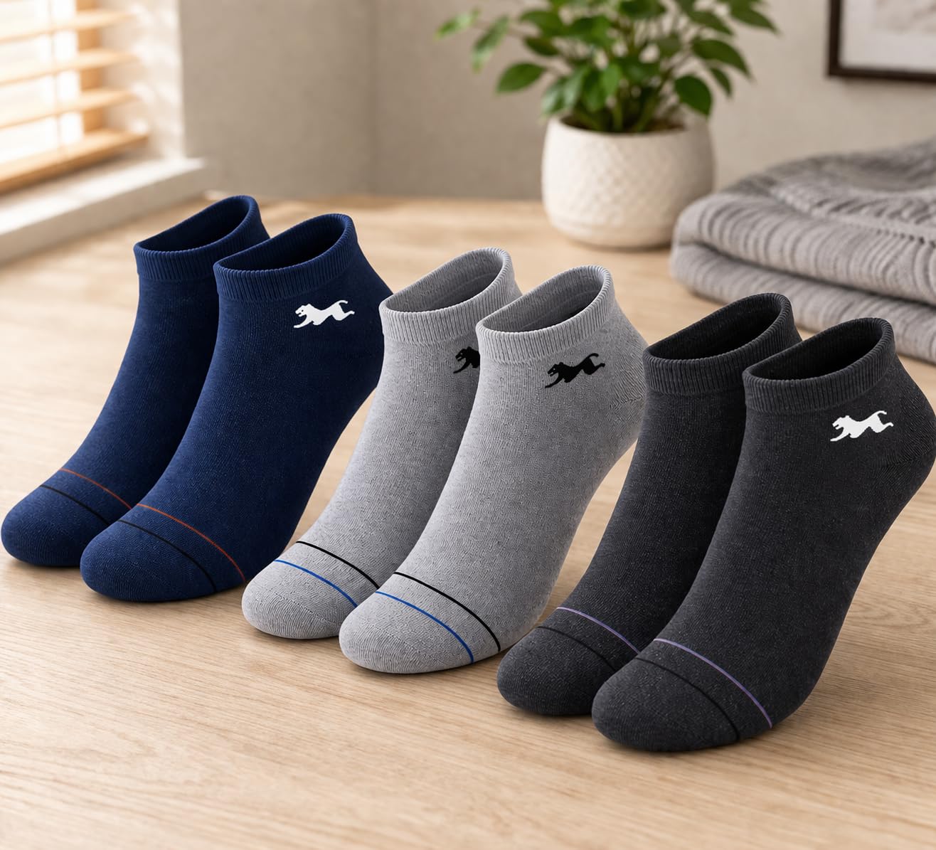 bindian Men's Ankle Socks, Multicolor Cotton, Low Cut, Anti Odour, Sweat Absorbent, Stretch Fit, for Running, Gym & Sports, Pack of 3-picture-58