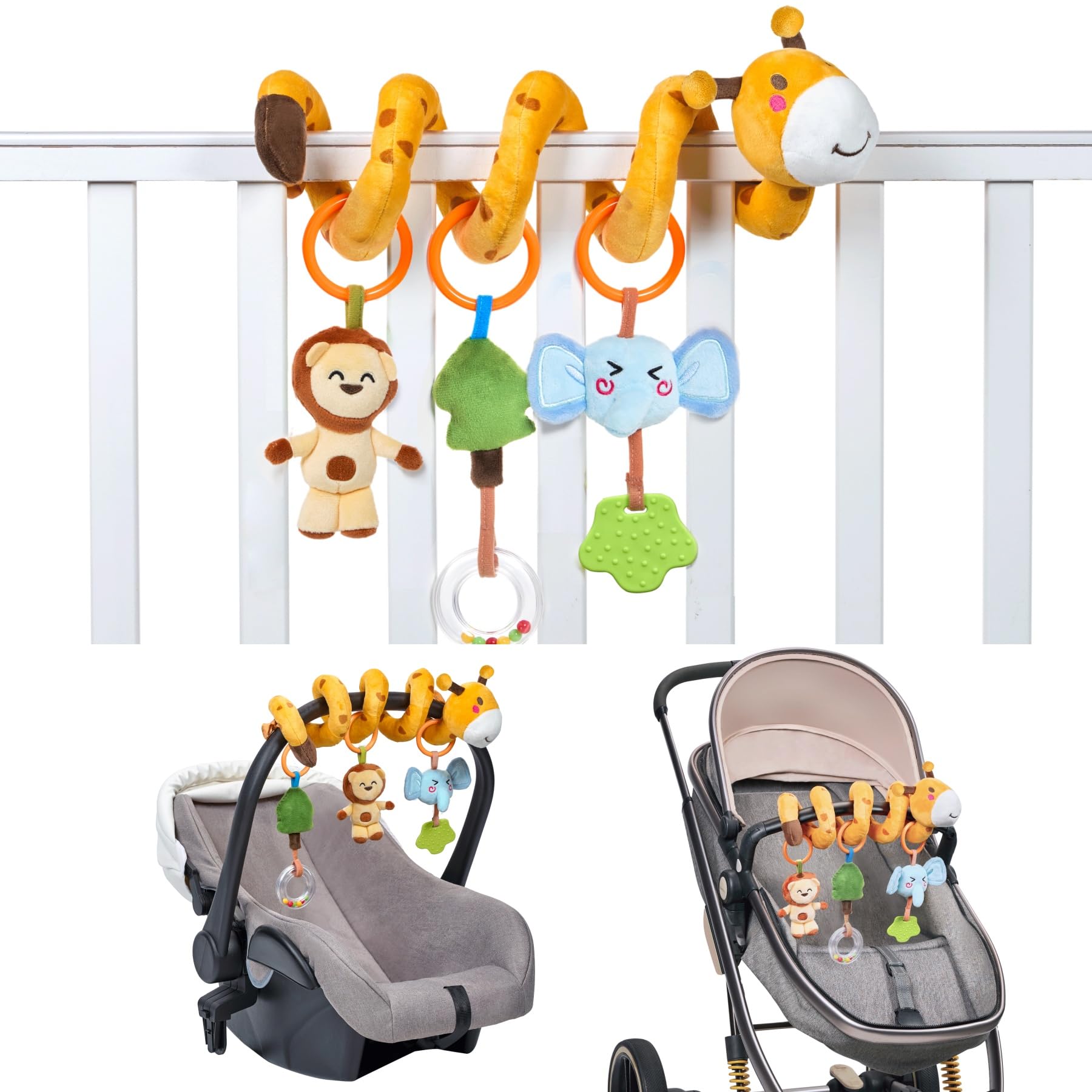 TUMAMA 2-In-1 Giochi Spirale Passeggino e Arco Viaggio Per Neonato 0 3 6 9 Mesi, Peluche Serpente Passeggino Giocattolo Gioco Per Neonati Bambina Ragazzo, Auto Carrozzina Attività Con Sonaglio Teether