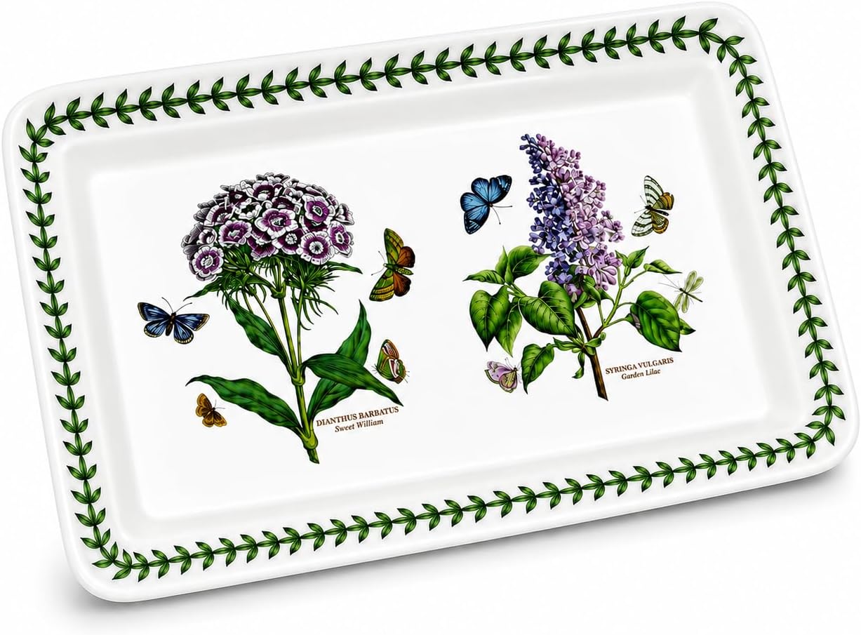 Portmeirion Botanic Garden Rectangular Tray (14.5"x7") - Assorted Floral Motifs - Fine Porcelain with Chip-Resistant Glaze - Dishwasher, Microwave, Freezer, Oven Safe - Stylish Serveware Accents