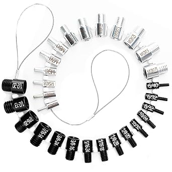 28 Pcs Nut and Bolt Thread Checker, 15SAE/13Metric, Steel, Chain
