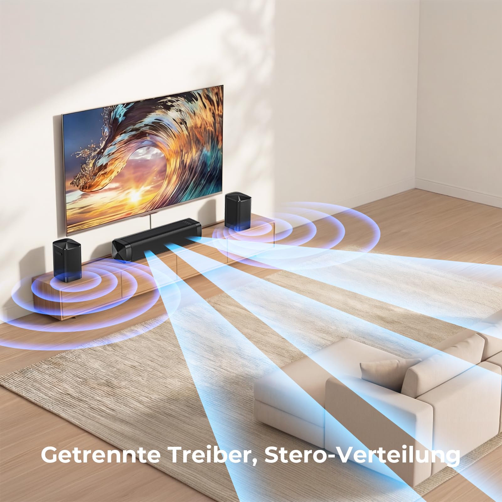 GarageRock Center Lautsprecher 2.1ch Soundbar mit Dolby Audio, 3-in-1 Abnehmbare Soundbar für TV Geräte, 2 Built-in Bass Woofer, 160W Spitzenleistung, Surround Sound für Heimkino/TV/PC/Gaming/Beamer
