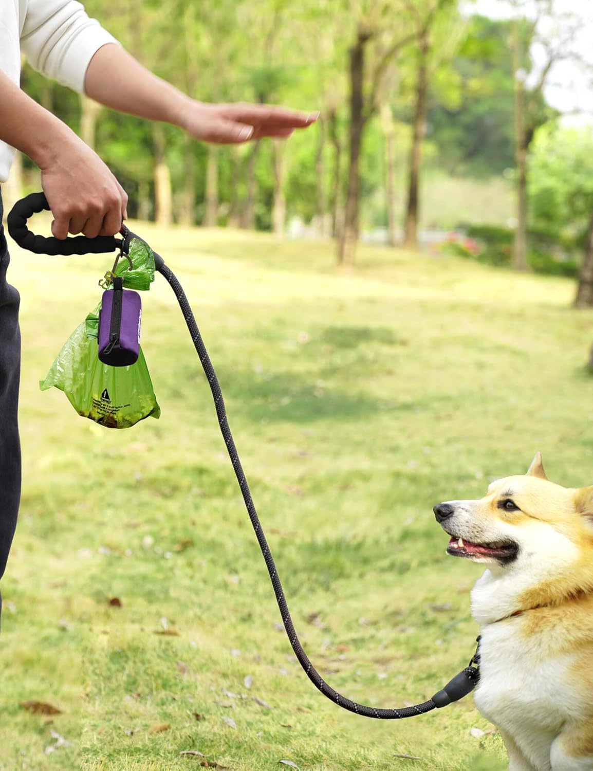 Gobeigo Dog Poop Bag Holder for Leash, Large Opening for Easy Pull Out, Doggy Poo Bag Dispenser with Used Waste Bag Carrier Suitable for Any Retractable Leash with 15 Unscented Bags (Purple) thumbnail