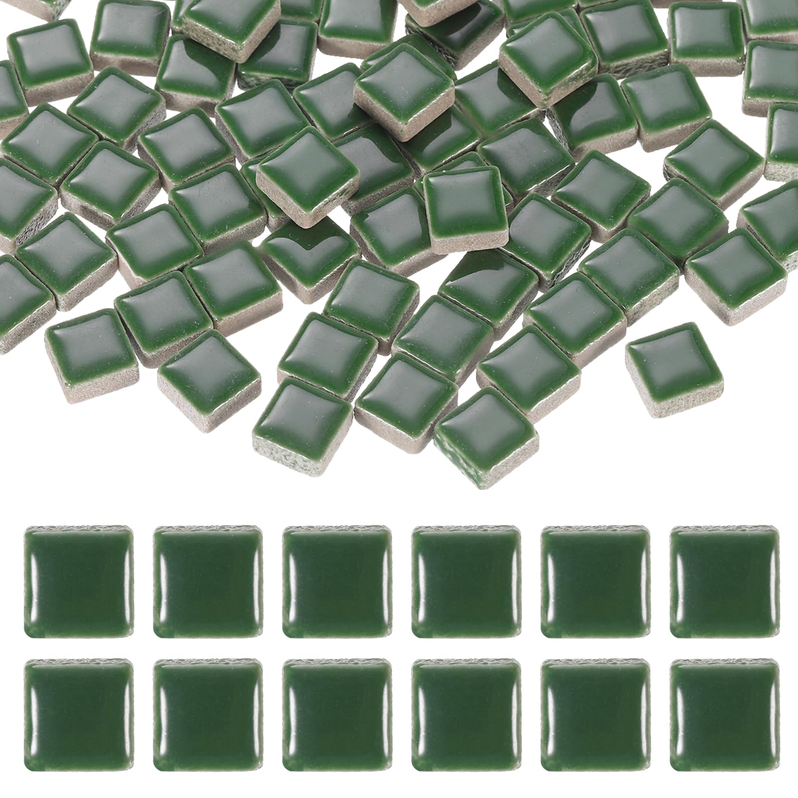 sourcing map 9mm Square Mosaic Tiles 300g Ceramic Mosaic Pieces Dark Green