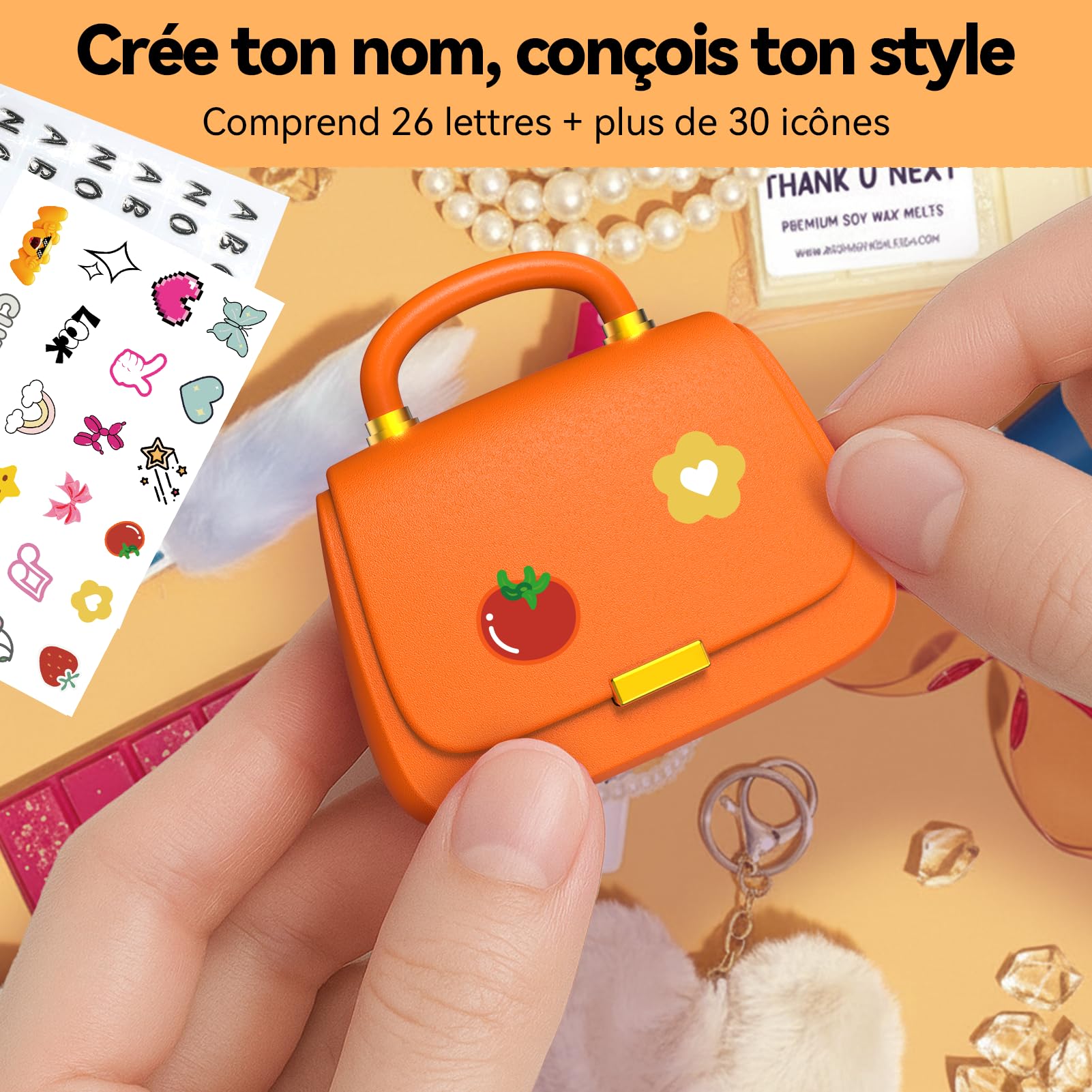 ANCwear Écouteurs Bluetooth 5.4 in-Ear, Étui Façon Sac à Main, Orange
