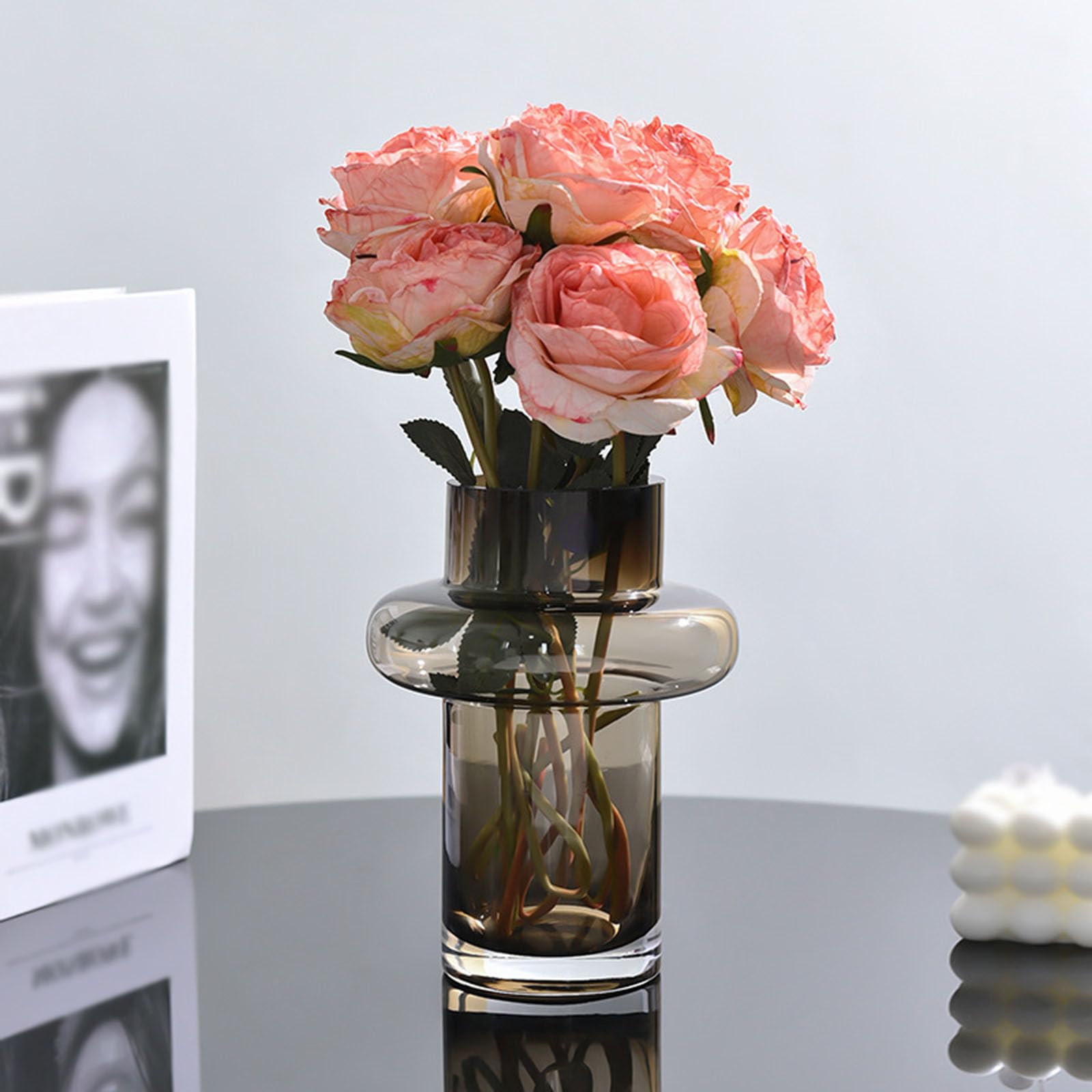 Vase à fleurs en verre moderne transparent petit vase marron clair