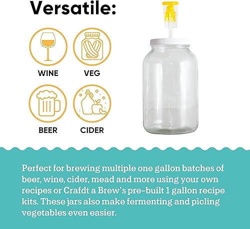 Miniatura 2 de Craft A Brew - Para cerveza casera, vino, sidra y más - Incluye dos frascos fermentadores de vidrio de 1 galón, tapas y esclusas de aire - Tarro de