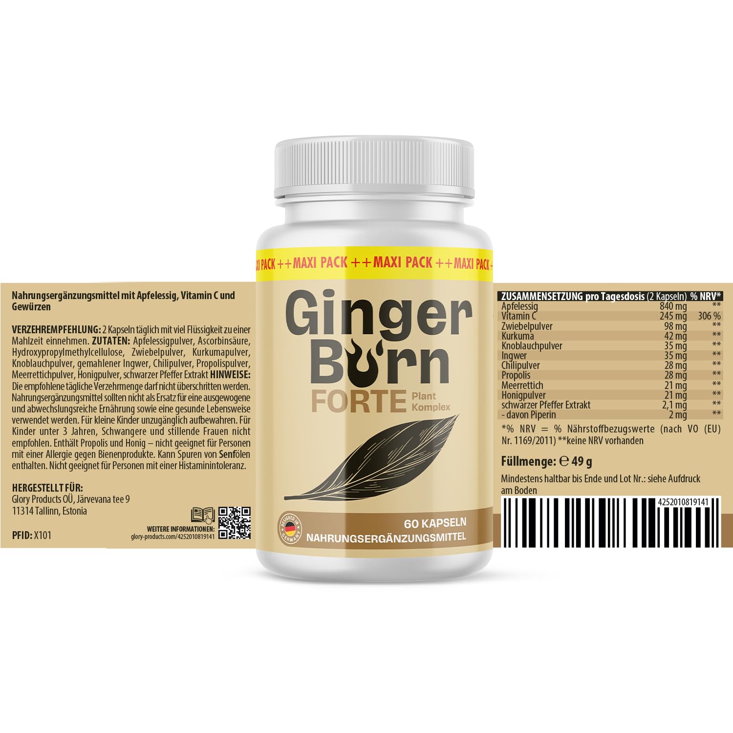 Ginger Burn Forte Kapseln | Ideal begleitend für dein Ziel | Für Männer und Frauen | 60 Kapseln