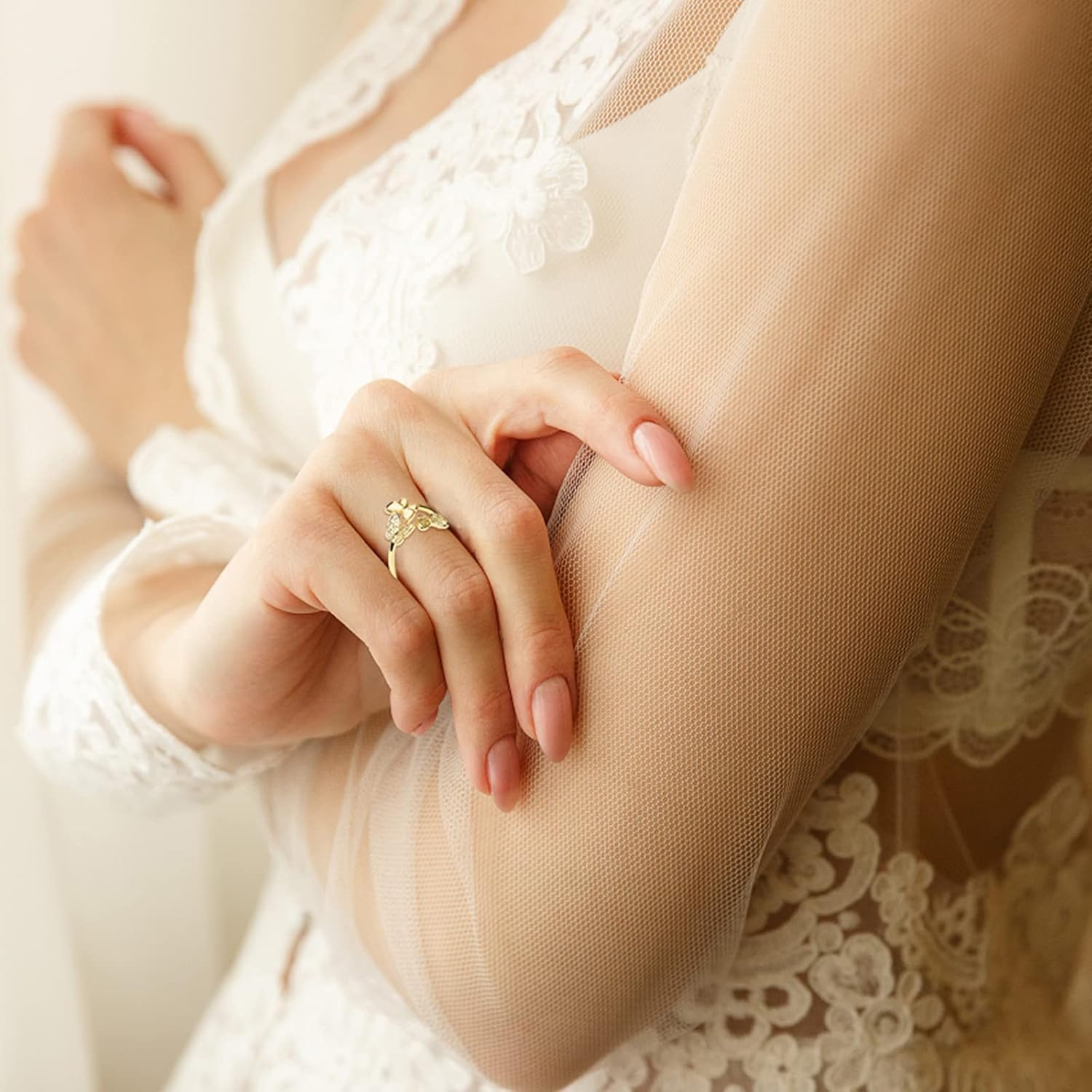 Open Butterfly Dainty Rings - 18K Gold Plated Cubic Zirconia Circle Rings Jewelry Accessory Gifts for Women - Image 3