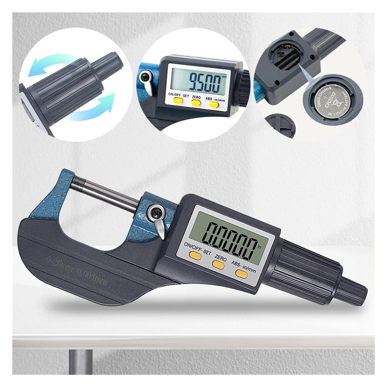Mikrometr Cyfrowy, Cyfrowy uchwyt mikrometryczny 0-25mm Ekran LCD Elektroniczny mikrometr zewnętrzny z linią skali 0,01mm Bardzo precyzyjny suwmiarka(0-25mm)