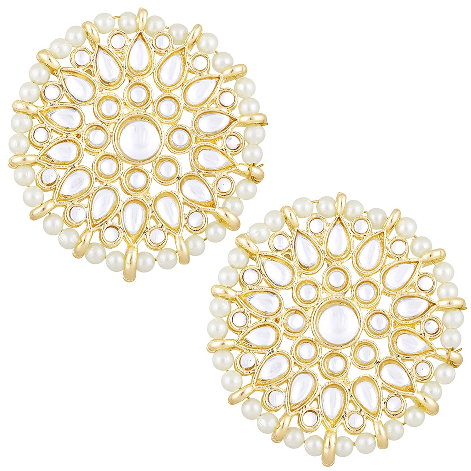 Peora Gold Plated White Kundan Studded Big Round Stud Earrings Ethnic Fashion Jewellery Gift for Women & Girls (B0C8V2J24R) Amazon Price History, Amazon Price Tracker