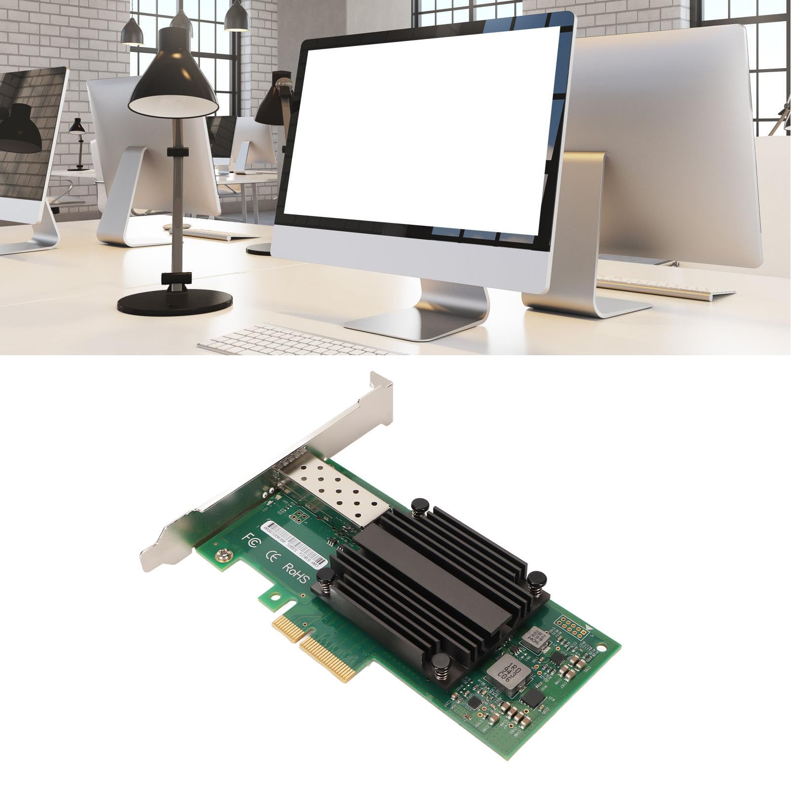 Adattatore di Rete PCIe X4 da 10 Gigabit, Bassa Latenza con Interfaccia SFP Plus, per Vari Sistemi Operativi, Adattatore di Rete PCIe X4, Eccellente Dissipatore di Calore