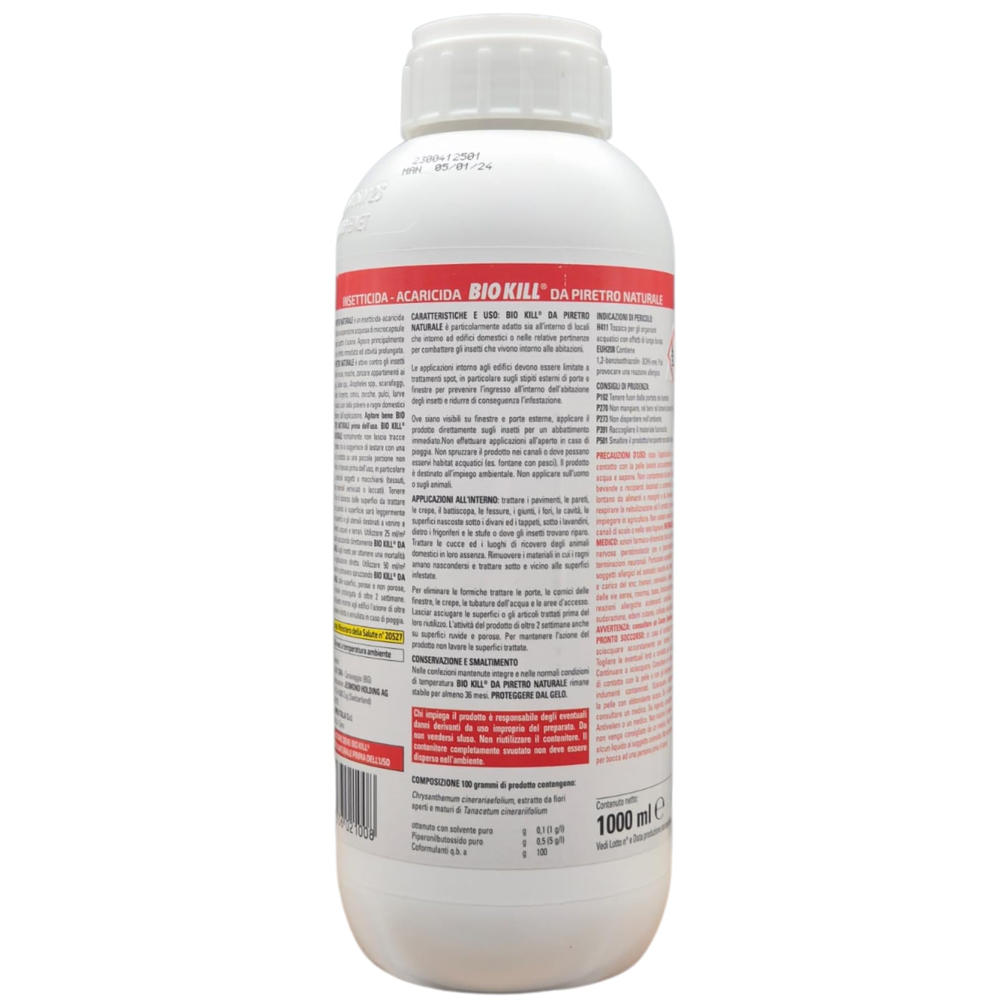 Kit Biokill Insetticida Biologico da Piretro Naturale a Base Acquosa, Acaricida, Non Lascia Odore, Spray da 375ml + Ricarica da 1LT + OMAGGIO 100pz Guanti Monouso (1RIC+1SPRAY+1CF GUANTI)