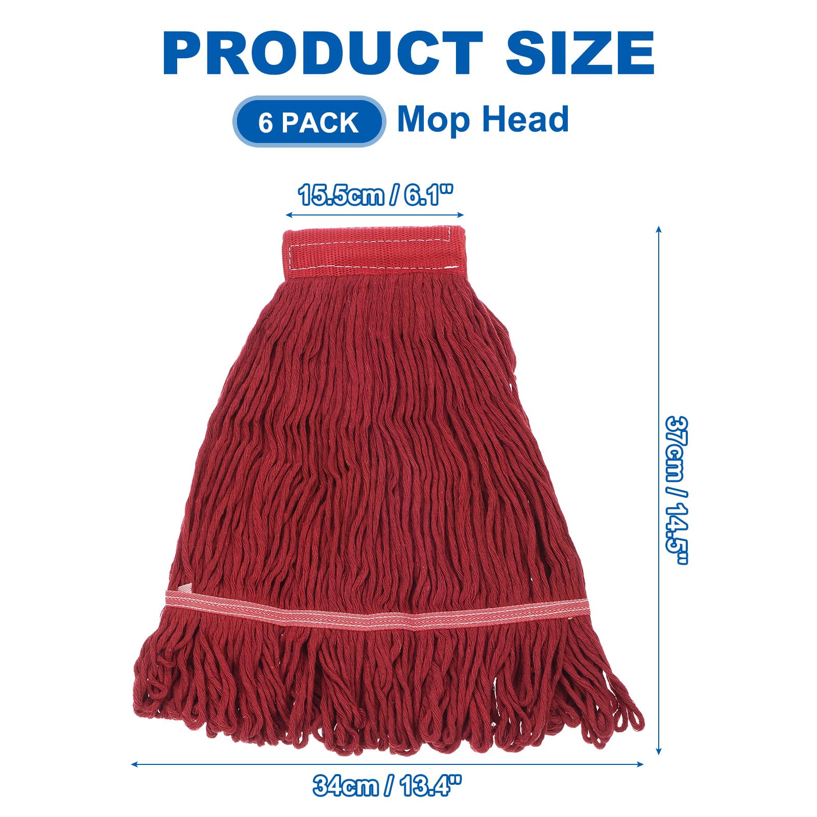 QUARKZMAN 6uds Comercial Trapeador Cabezal Reemplazo Algodón Cuerda Trapeador Cabeza Húmedo Limpieza Trapeador Cabeza Recargas para Hogar Industrial Comercial Uso Rojo