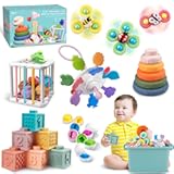 Baby Toys for 6 to 12 Months&comma; Montessori Sensory Bins & Teething Toys&comma; 6 in 1 Stacking Blocks&comma; Rings&comma; Eggs&comma; Spinner&comma; Crab Shape&comma; 27 Pieces&comma; Ages 6-36 Months