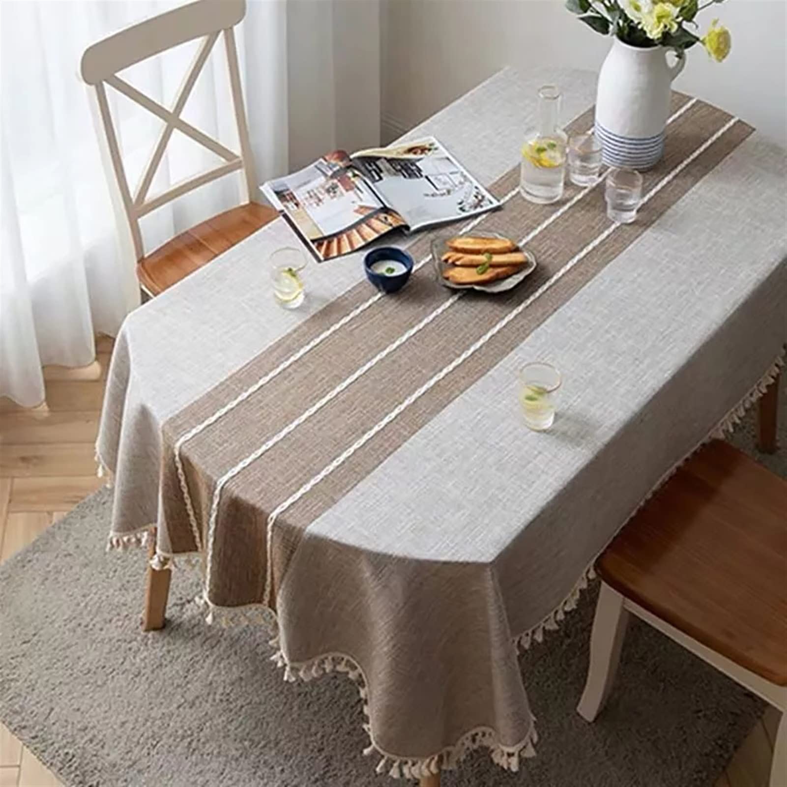 Nappe en lin décoratif à carreaux pour table du thé et repas de mariage