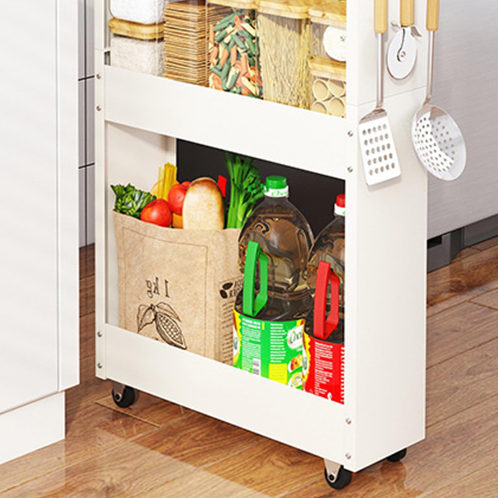 Carrito delgado con 4 niveles, 13 cm de ancho, multiusos, ideal para cocina, baño, lavandería, oficina, 13 x 42,5 x 82 cm