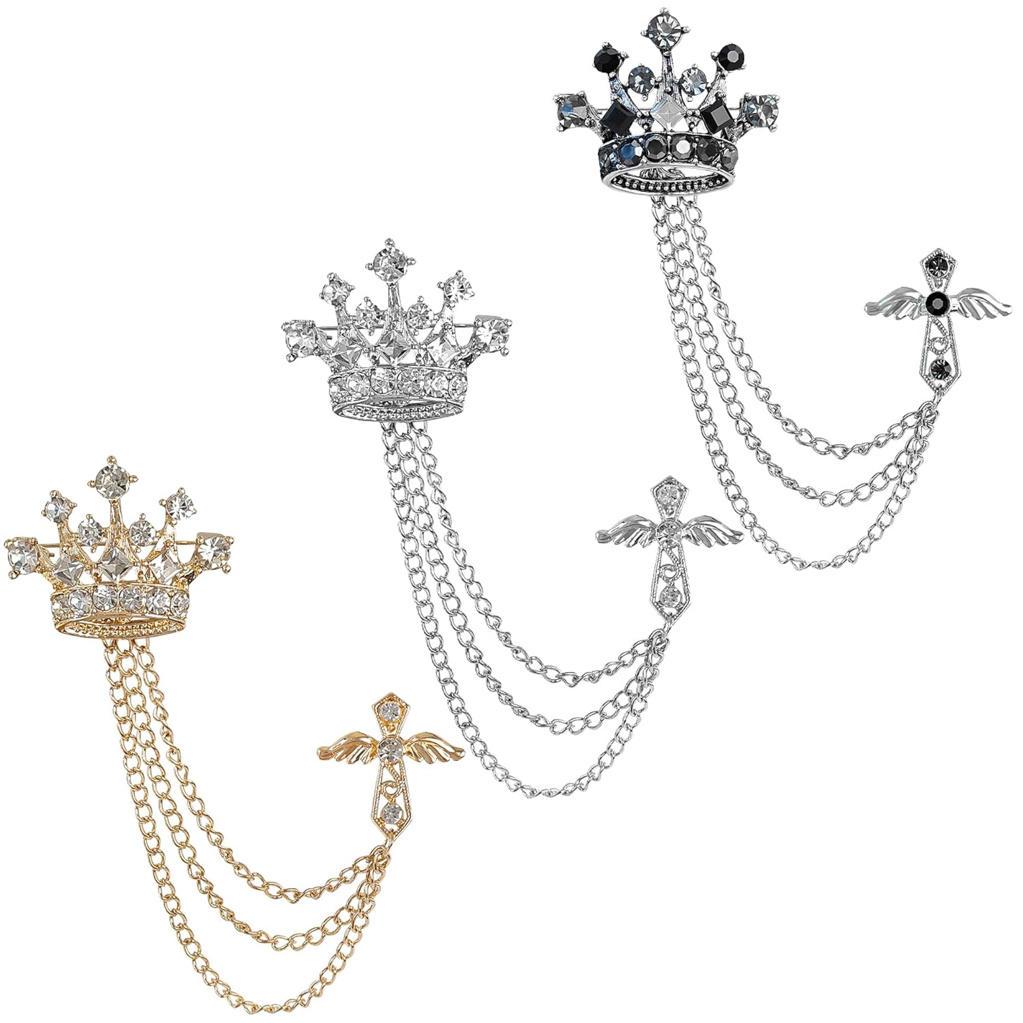 Crystal Men's Brooch Suit Pin Badge with Chains