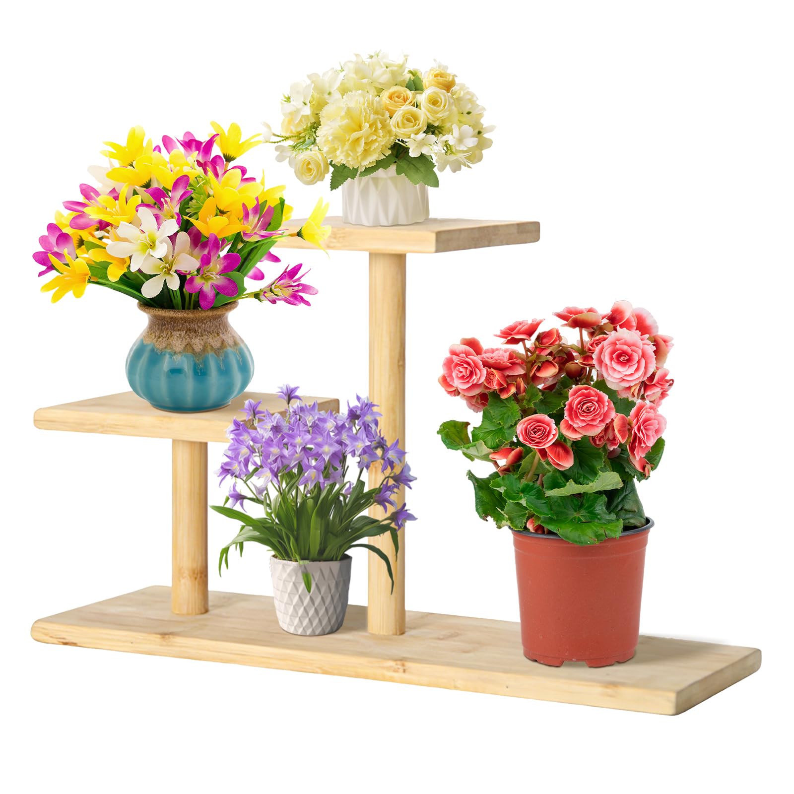 HUIKJI Bamboe Succulente Plantenstandaard, 3 Laags Mini Desktopplantenstandaard Tafelblad Kleine Plantenstandaard Voor Terras Balkon Entree Veranda Decoratie 3363435207
